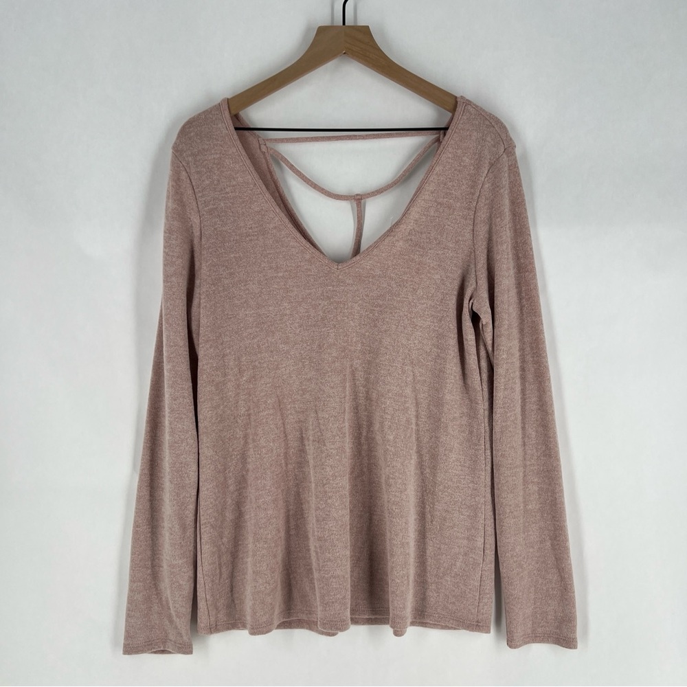 Socialite Women's Neutral Pink V-Neck Long Sleeve V-Neck Knit Sweater Top L‎